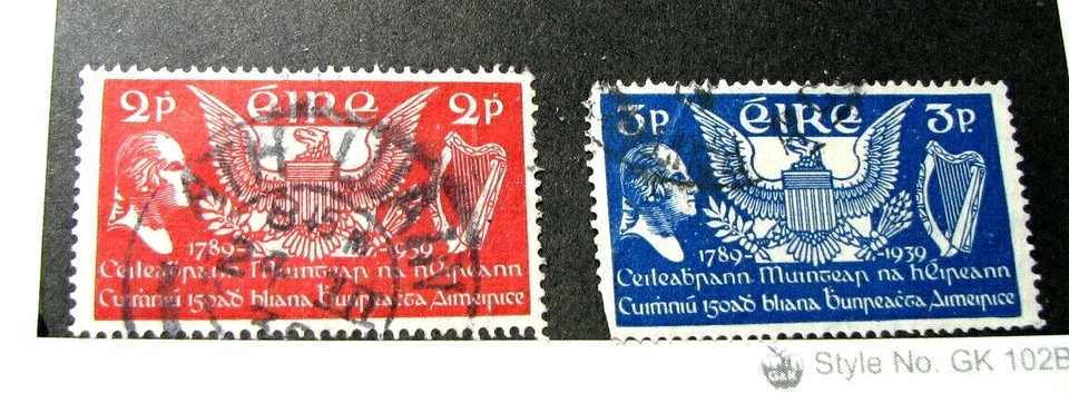 Sello de Irlanda Scott # 103.104 Washington, US Eagle, arpa 1939 usado L443 Foto 1 de 1