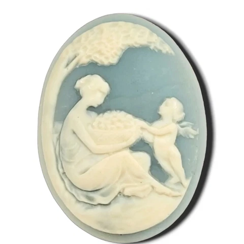 Oval Ivoroid Button Psyche and Cupid Bowl of Fruit Antique Applied U Shank 60 L Cover