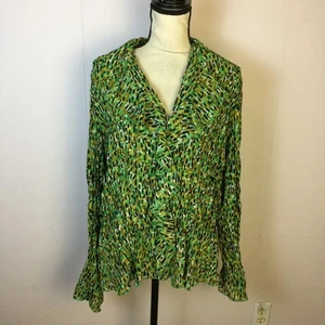 Blusa Top Notations Talla L Mujer Verde Cuello en V Volantes Lentejuelas Arrugas De Colección Y2K - Imagen 1 de 15