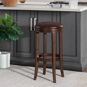 Natick 30 Zoll Runder Used-Look Nussbaum Bar Höhe Rückenfrei Holz Hocker mit Sitz - Bild 1 von 7