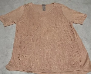 Chico's Gr. 2 Reg L/12 Pullover offen Strick hellrosa Leinen Viskose Mischung leicht - Bild 1 von 5