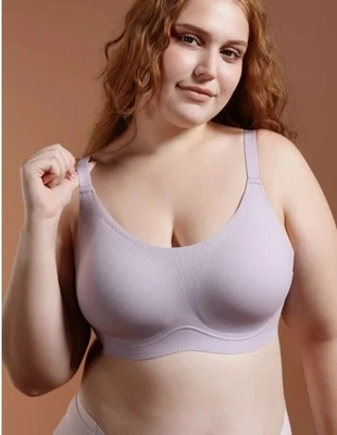 Sujetador inalámbrico transpirable Comfelie Airlite con rayas verticales XL en púrpura brumoso Foto 1 de 4