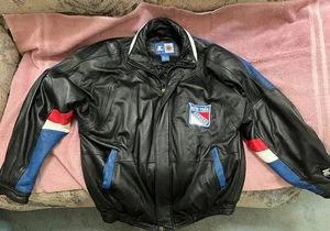 Rare Vintage New York Rangers Pro Player NHL Men's Leather Large Jacket - Picture 1 of 7