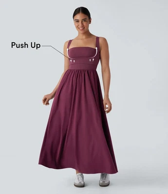 Maxi Vestido Halara Para Mujer Mediano Borgoña Sujetador Integrado Bolsillos Push Up Sin Mangas Foto 1 de 4