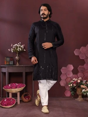 Ready to Wear Indian Kurta Pajama | Smart Silk Fabric Traditional Wedding Attire - Image 1 of 4