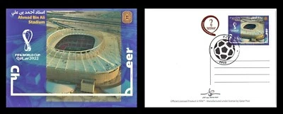 Postal y sello del estadio Ahmad Bin Ali de fútbol de la Copa Mundial de la FIFA de Qatar 2022 Foto 1 de 3