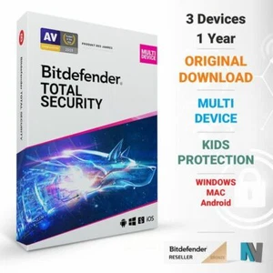 Bitdefender Total Security 3 PC Geräte 1 Jahr 2025 VPN - Bild 1 von 1