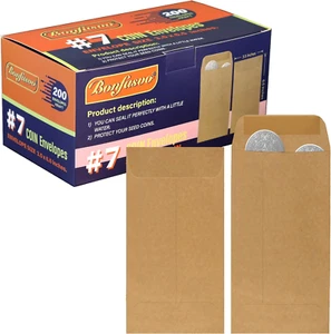 200 Pack #7 Kraft Coin Envelope 3.5 X 6.5 Inches Kraft Envelopes Classic Small P - Picture 1 of 12