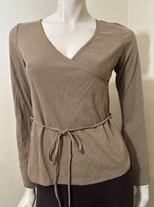 Damenbluse braun Polyester lässig Stretch schmal Gürtel Wickelspitze Größe L - Bild 1 von 17