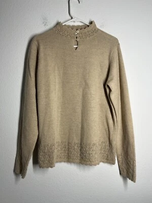 Preston York Womens Sweater Lambs Wool Angora Rabbit Hair Tan Gold Size M EUC - Image 1 of 4