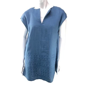 Lafayette 148 Size M Fabian Embroidered Tunic Dusty Blue Eyelet Detail Split Hem - Picture 1 of 14