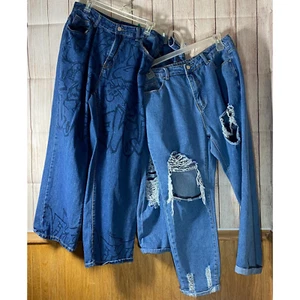 Lote de 3 pares de vaqueros Shein talla 0XL 33 patinador punk graffiti destruido - Imagen 1 de 12