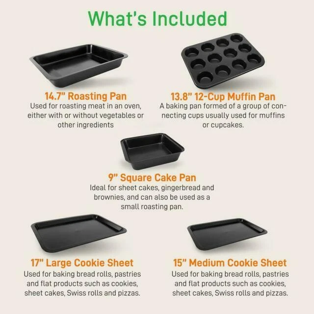 NutriChef NCBS10S Kitchen Oven Baking Pan Set - Black, 10 Pieces