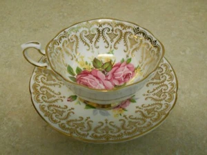 PARAGON CUP & SAUCER CABBAGE ROSE GOLD TRIM - Picture 1 of 7