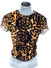 Topshop Crop Top Mesh Leopard Print Black Brown Sheer Blouse Frilled Hem UK 10