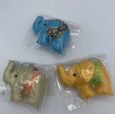 3 x Thai Elephant Frabic 钥匙链钥匙扣 全新 — 第 1/4 张图片