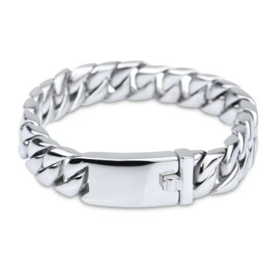 Brazalete de cadena cubana personalizado punk de acero inoxidable 12 mm para hombre y mujer Foto 1 de 3