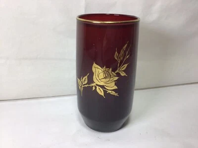 Y19 Vintage Rubí Rojo Oro Borde Con Hojas Tallo Retorcido Copa Cristal - Juego de 1 Foto 1 de 3