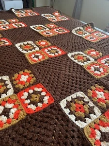 Vintage Granny Square Afghan 62” X 39” Square 4 Different Colors CUTE - Picture 1 of 12