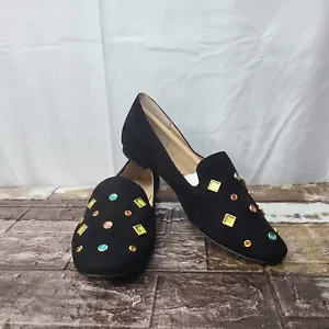 Katy Perry schwarze Mikro-Wildleder Turner Schmuck verzierte Slipper Halbschuhe neu ohne Etikett - Bild 1 von 9