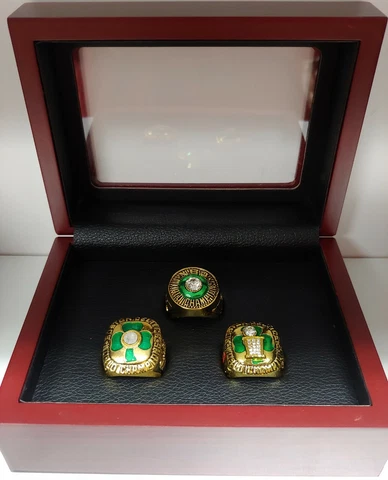 Larry Bird - Boston Celtics Championship 3 Ring Set With Wooden Display Box Cover