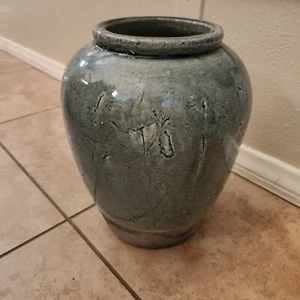 Pottery Barn Crate & Barrel BLUE glazed ceramic tuscany urn vase - Picture 1 of 8