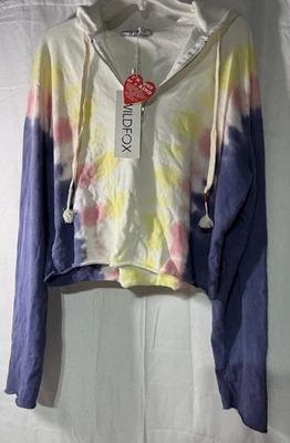 Sudadera con Capucha Wildfox Nueva Con Etiquetas Recortada Parcial Cremallera Hadley Tie Dye en Edelweiss Lavado Grande Foto 1 de 4