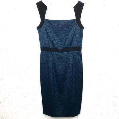 Jay Godfrey Womens Sheath Dress Geometric Strap Cocktail Party Blue Black Size 8 - Image 1 of 4