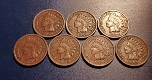 Lot of (7) Fine 1909-P Indian Head Cents - Picture 1 of 2