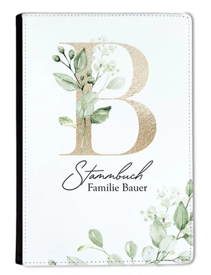 Stammbuch A5 personalisiert Familienstammbuch Leder Boho Gold Grün/weiß Letter - Bild 1 von 4