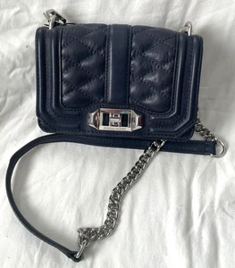 REBECCA MINKOFF MIDNIGHT Blue Quilted Leather MINI LOVE Crossbody Clutch Purse - Picture 1 of 9