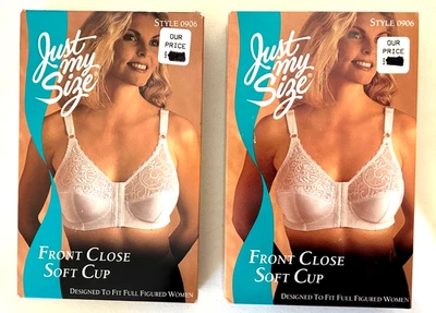 2 NEW 0906 Wireless Bra Just My Size Front Close Cushion Straps White 44D - Image 1 of 2