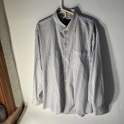 B By Brooklyn- VTG-Men’s-LS -XL Shirt -Black -Purple-Grey stripes on White - Image 1 of 4