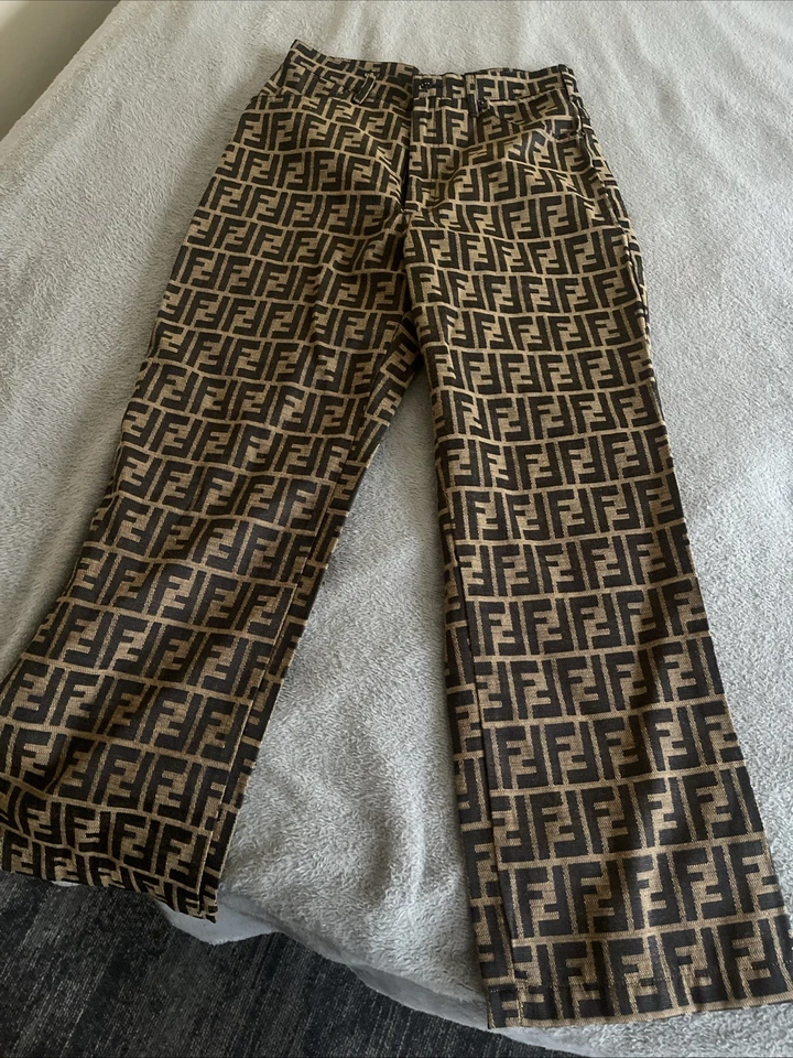 Pantalones Fendi para mujer con monograma talla M marrón tiro alto vintage diseñador Y2K de lujo Foto 1 de 4