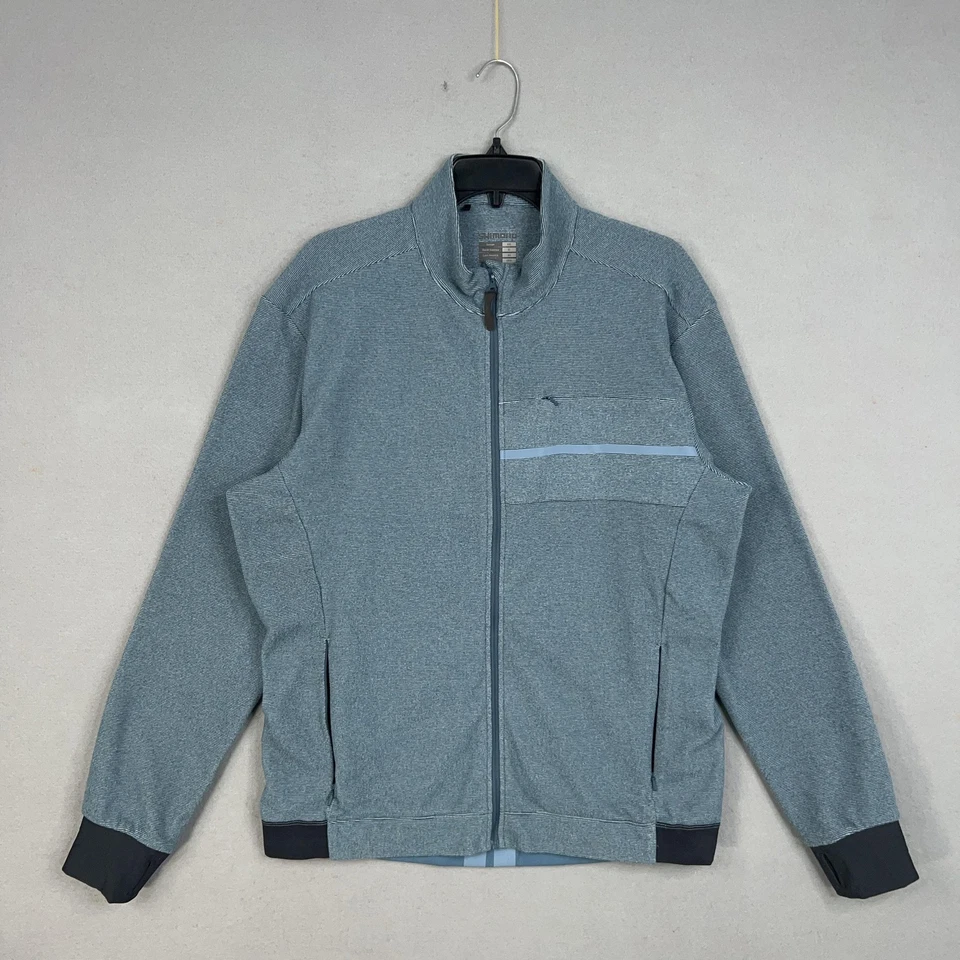 Shimano Jacket Mens XL Blue Gray Cycling Full Zip Stand Collar Reflective Trim - Image 1 of 4