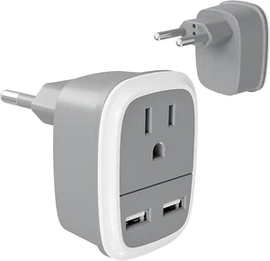 Adaptador de viaje europeo con USB: adaptador de enchufe de EE. UU. a Europa par - Imagen 1 de 12