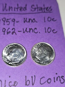 1959 And 1962 Unc. Roosevelt  Dimes Beautiful Bu Coins - Picture 1 of 2
