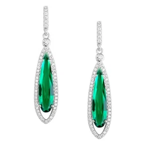 Sterling Silver Teardrop Dark Green CZ Earrings - Picture 1 of 1