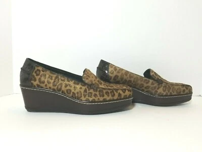 Donald J Pliner Peni Calf Hair Leopard Print Wedge Loafers Shoes Sz 7.5M Italy - Imagem 1 de 4