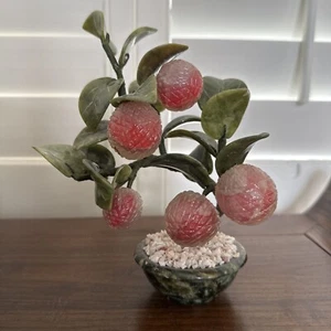 Vintage Chinese Glass Jade Tree Small W Lychees! Nos! - Picture 1 of 13