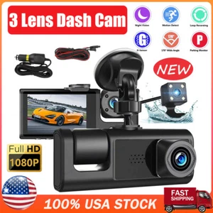 Car Dual Lens Dash Cam HD 1080P Front/Rear/Inside Video Recorder Camera G-sensor - Picture 1 of 11