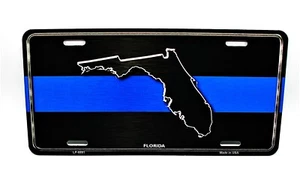 THIN BLUE LINE POLICE FLORIDA STATE MAP METAL CAR NOVELTY LICENSE PLATE AUTO TAG - Picture 1 of 15