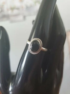 Vintage Sterling Silver 925 Sz 7.5 Ring With Black Stone - Bild 1 von 4