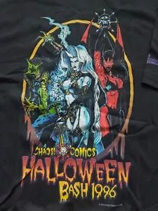 CAMISETA VINTAGE GRAPHITTI CHAOS COMICS DAMA MUERTE 1996 HALLOWEEN BASH XL - Imagen 1 de 4