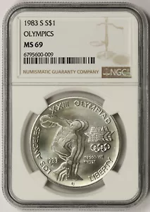 1983-S Olympics Discus Thrower Modern Silver Commemorative Dollar $1 MS 69 NGC - Picture 1 of 4