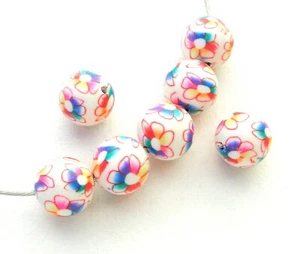 Fimo Perlen rund 12mm Blume weiß bunt 20 Stück SERAJOSY  - Bild 1 von 1
