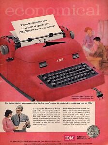 1958 IBM Electric Typewriter Fiesta Red Original Color Print Ad