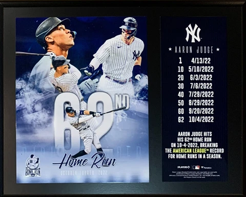 Aaron Judge New York Yankees 62 Home Run 12x15 Sublimated Plaque Cover