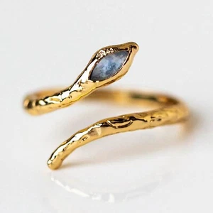 18k Gold Snake Labradorite Ring Natural Labradorite Snake Ring Cute Snake Adjus - Picture 1 of 5