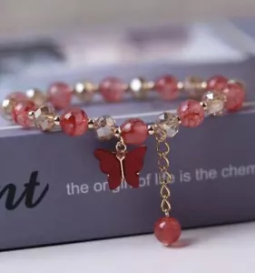 RED BUTTERFLY Crystal Beads Pendant Bracelet Bangle Party Women Gifts Stretchy - Picture 1 of 2